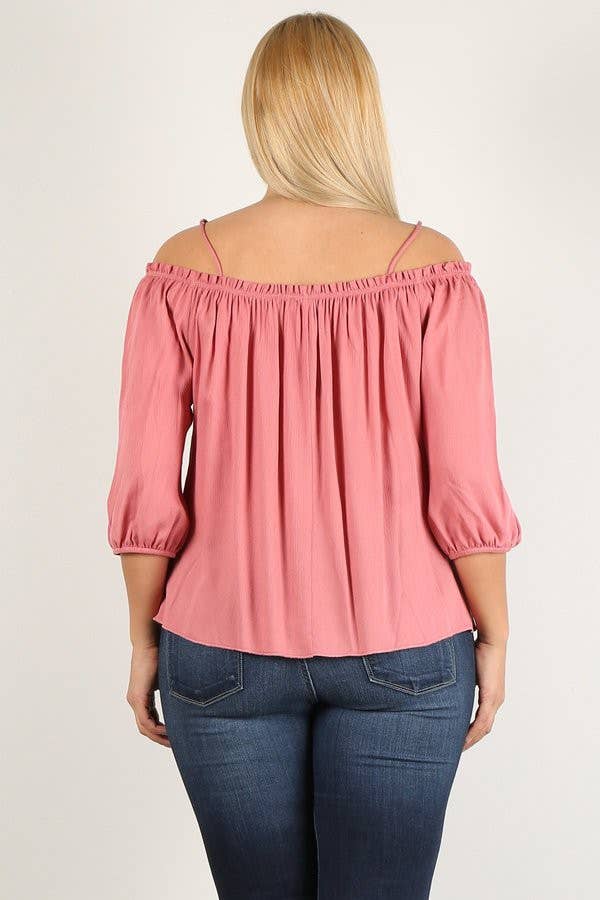 Plus Size Cold Shoulder Peasant Top WG16767-T