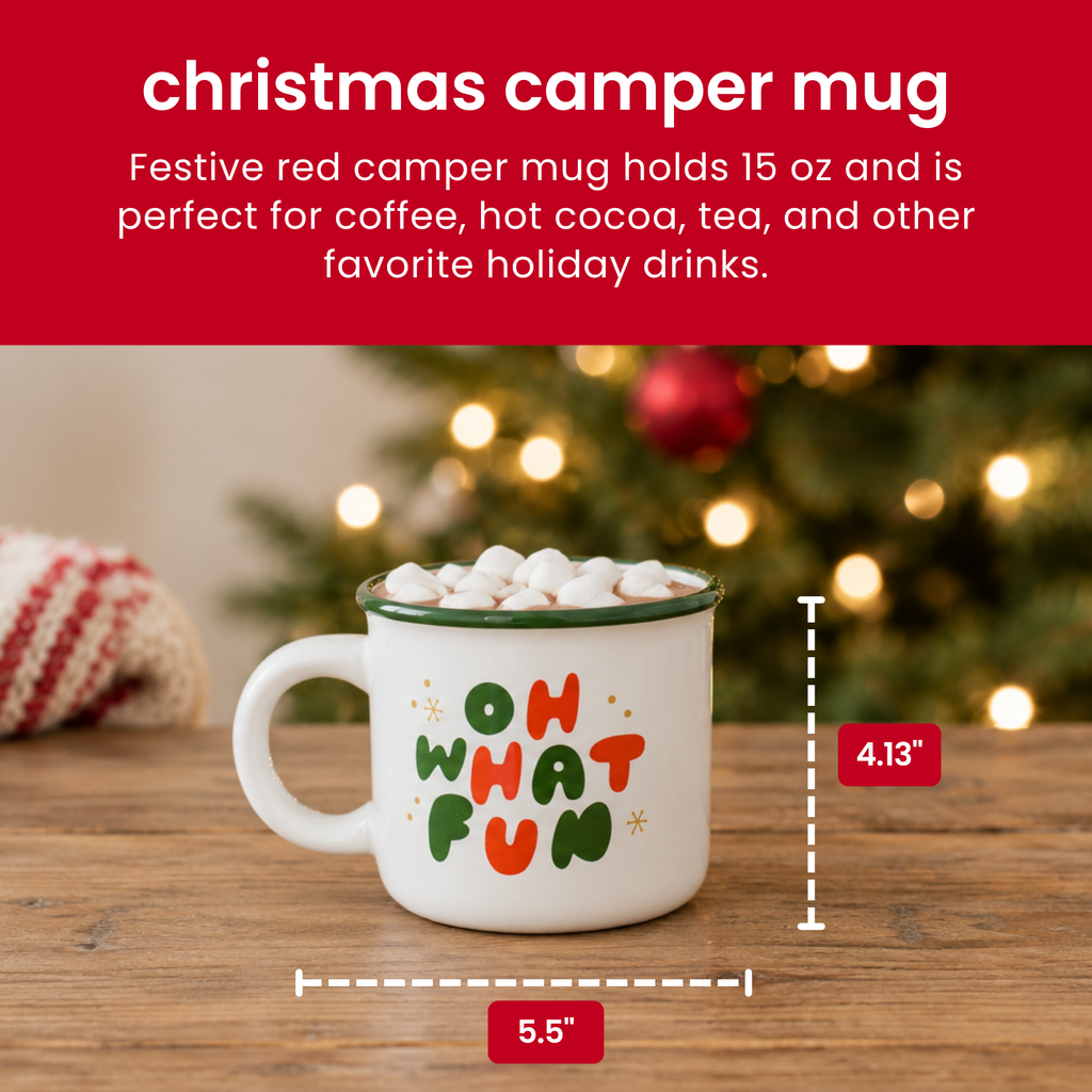 Christmas Camper Mug, Oh What Fun, White