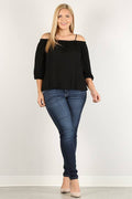 Plus Size Cold Shoulder Peasant Top WG16767-T