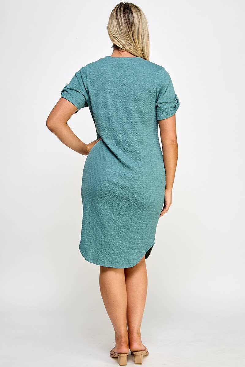 Plus Size Smocked V-neck Shirt Tail Dress PL2463P-D
