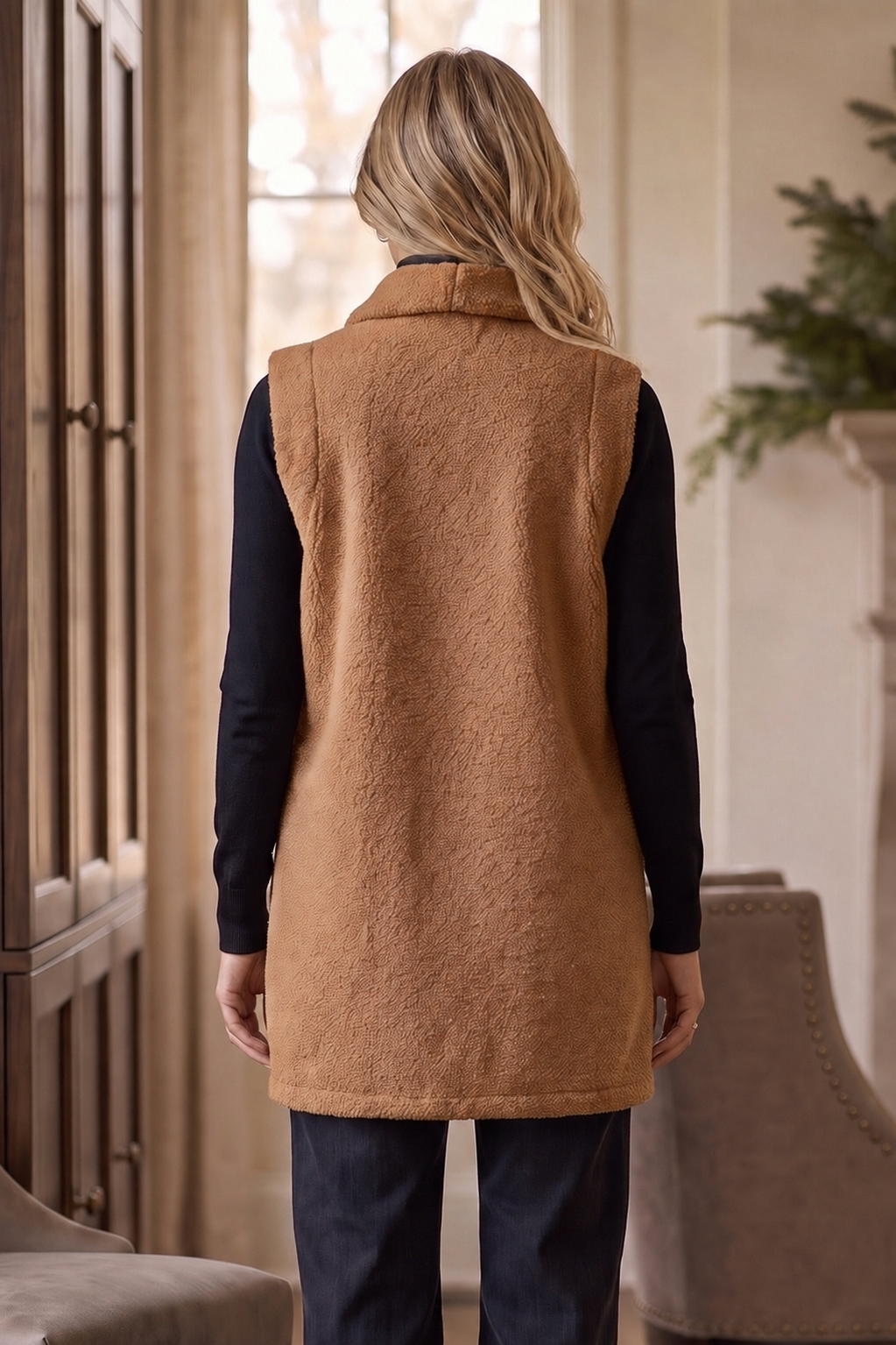 Teddy Longline Layering Vest w/ Pockets