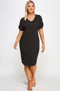 Plus Size Smocked V-neck Shirt Tail Dress PL2463P-D