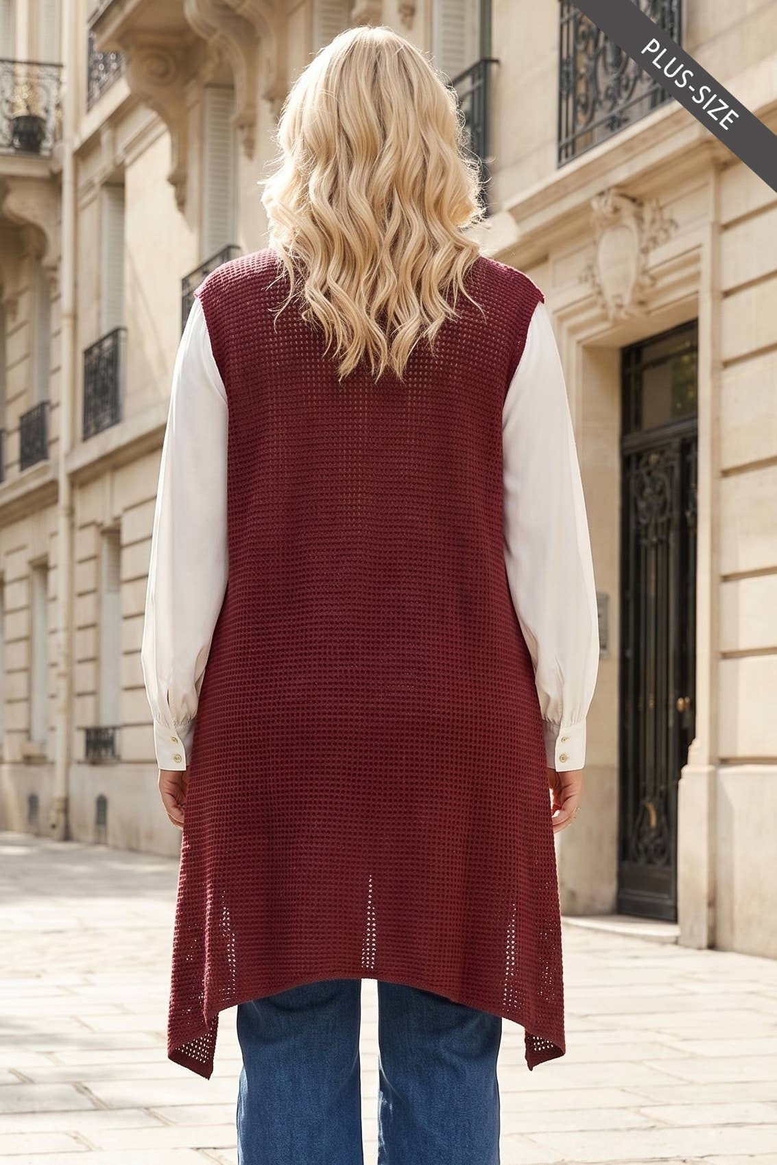 PLUS SIZE Sleeveless Crochet Midi Vest Cardigan