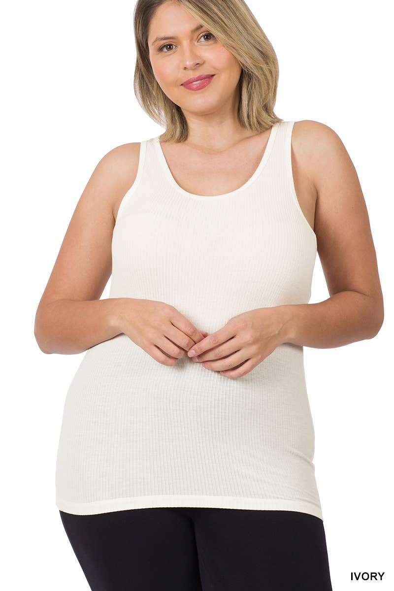 `SI-22552 Plus Ribbed Racerback Tank Top Zenana