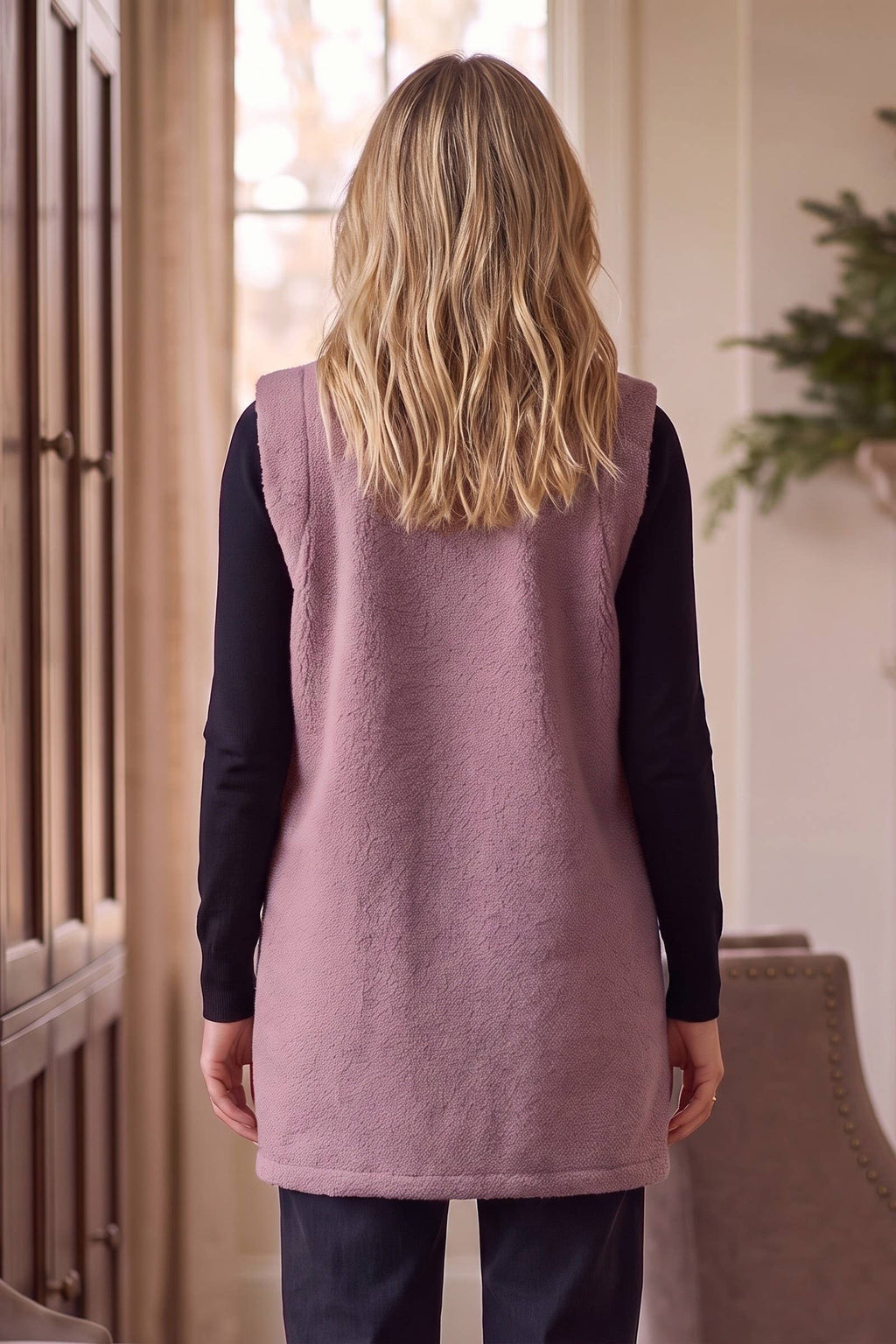 Teddy Longline Layering Vest w/ Pockets
