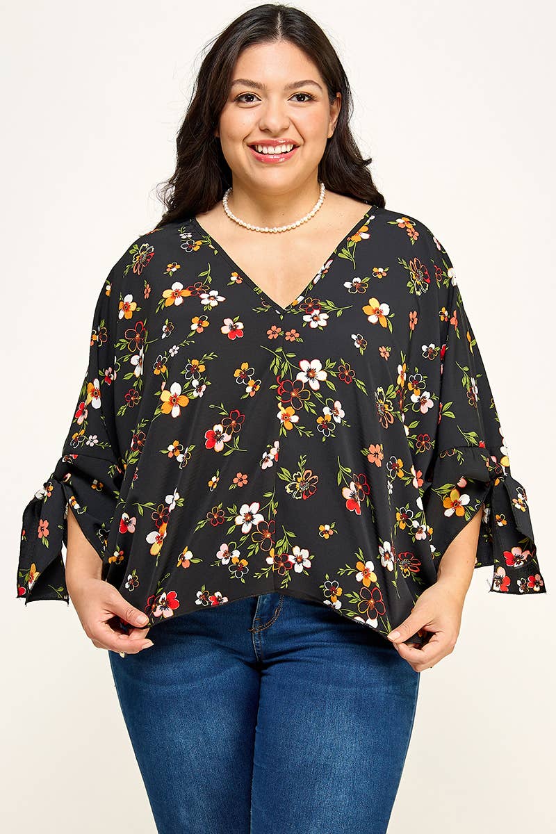 Plus Size Floral Dolman Blouse - NK18318-T