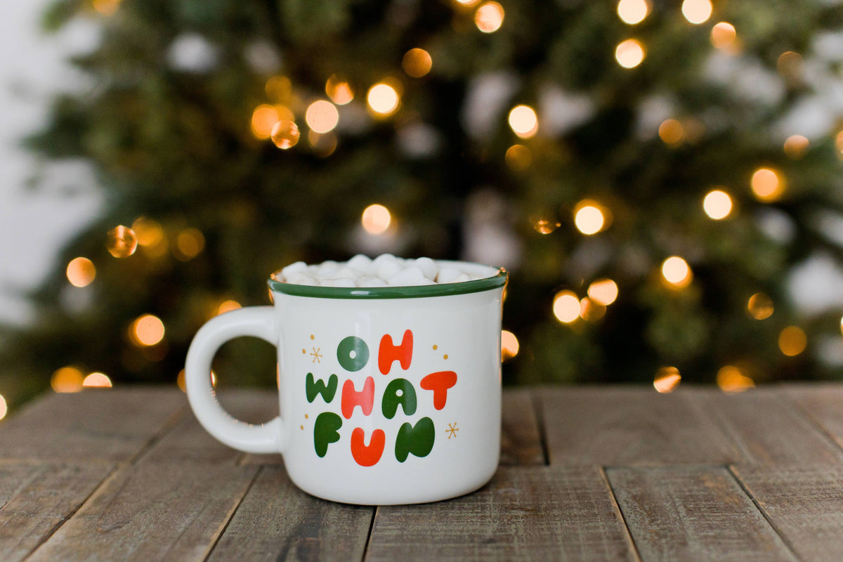 Christmas Camper Mug, Oh What Fun, White