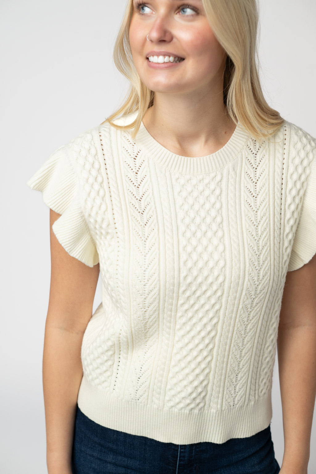 IN STOCK Felicity Flutter Sweater Top - Ivory FINAL SALE