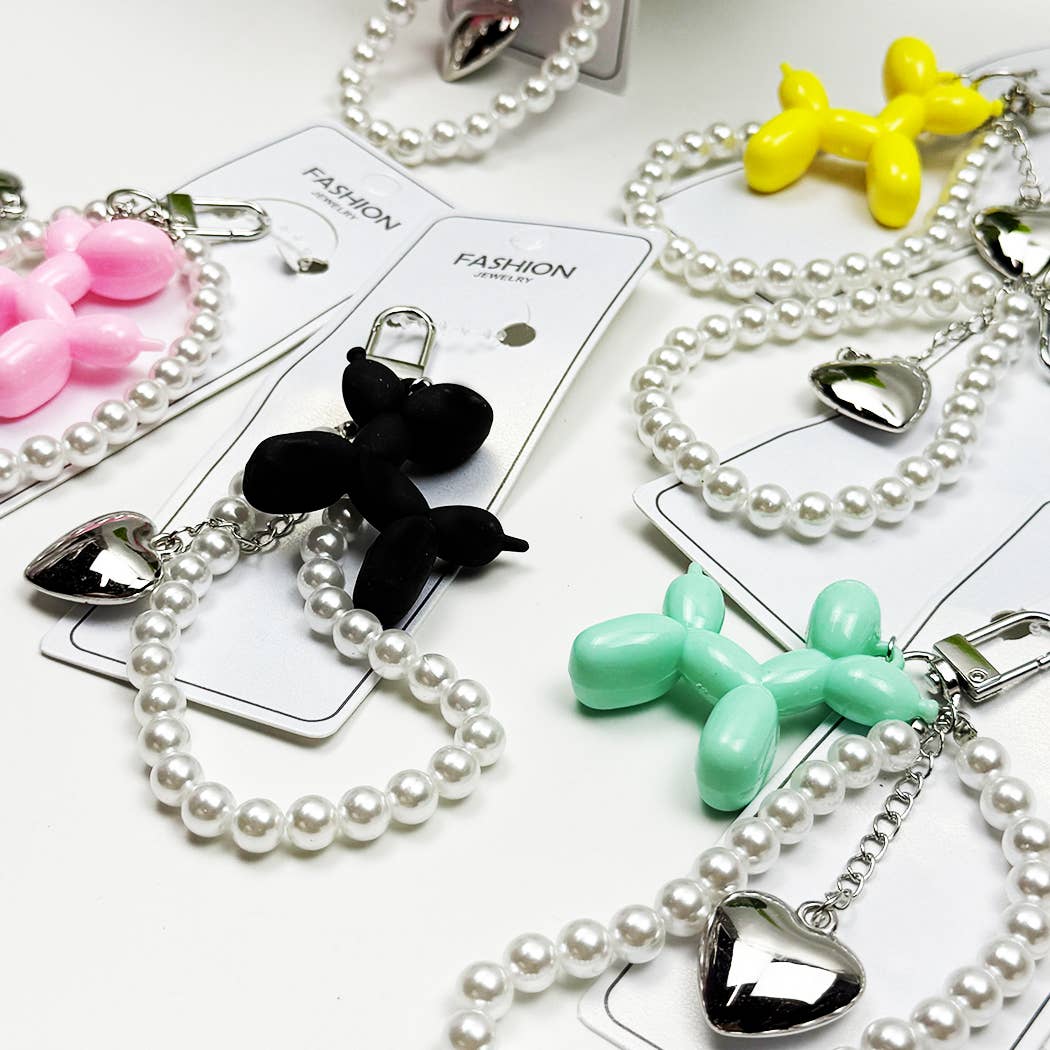 Balloon Puppy Keychain with Heart Charm