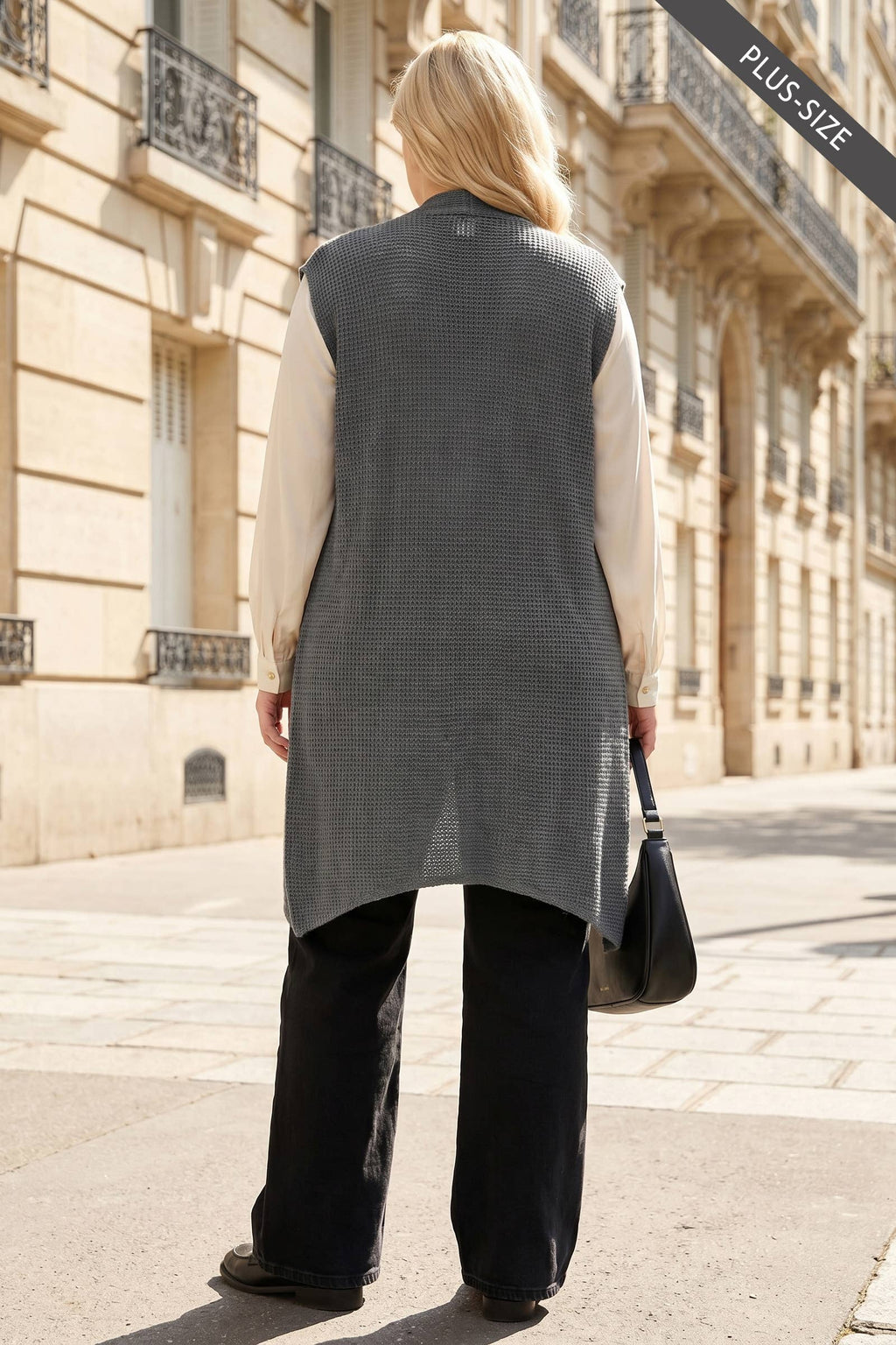 PLUS SIZE Sleeveless Crochet Midi Vest Cardigan