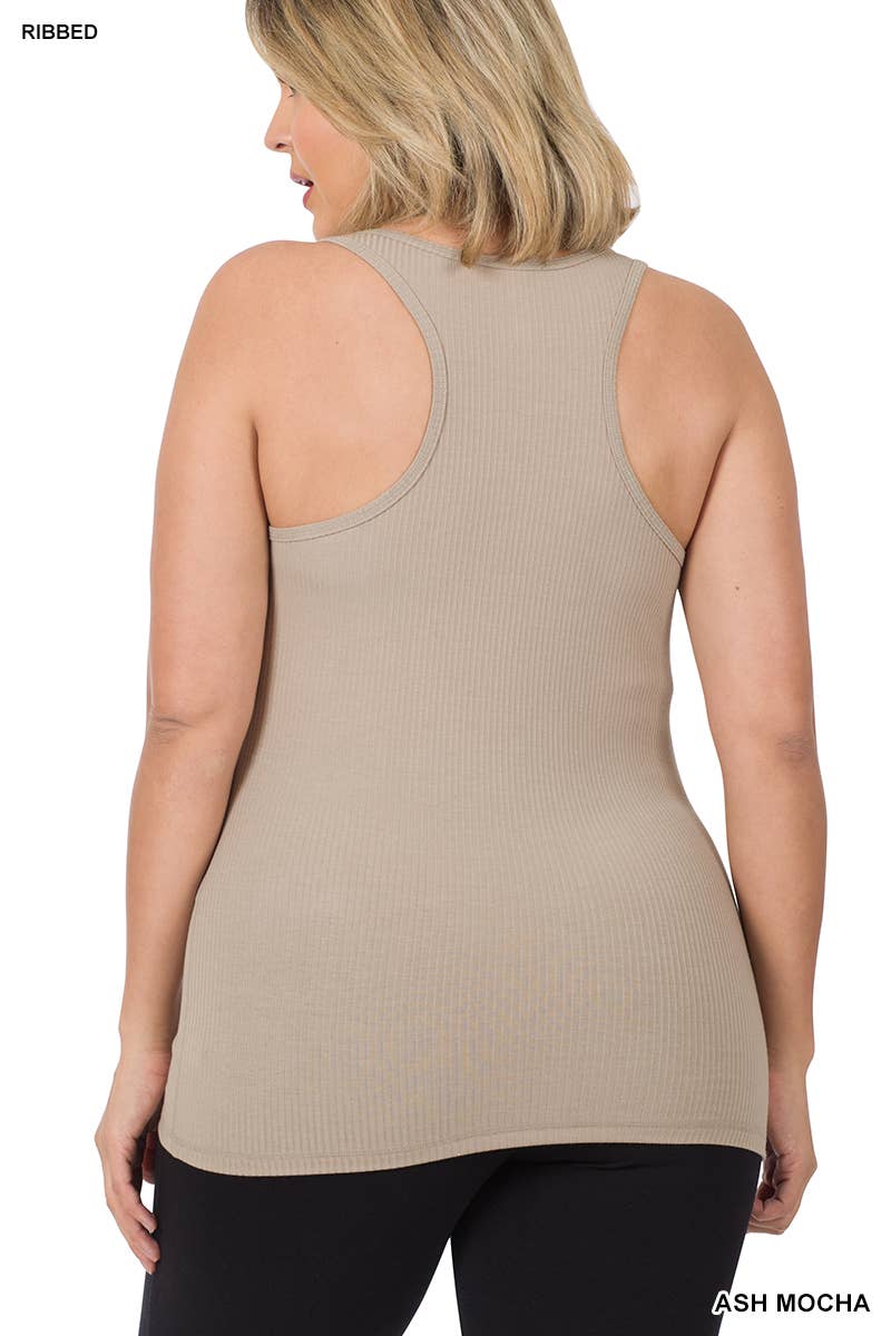 `SI-22552 Plus Ribbed Racerback Tank Top Zenana