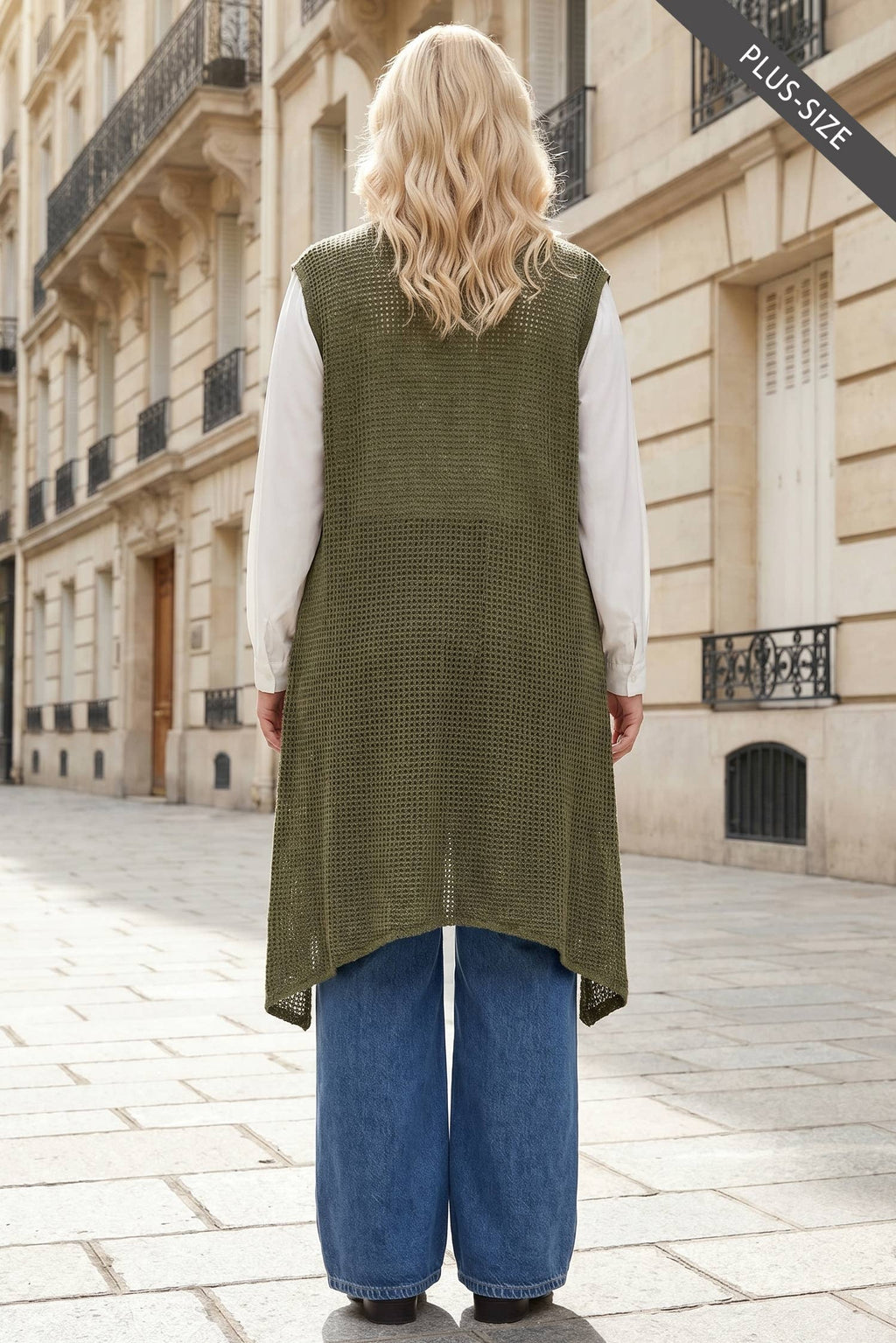 PLUS SIZE Sleeveless Crochet Midi Vest Cardigan