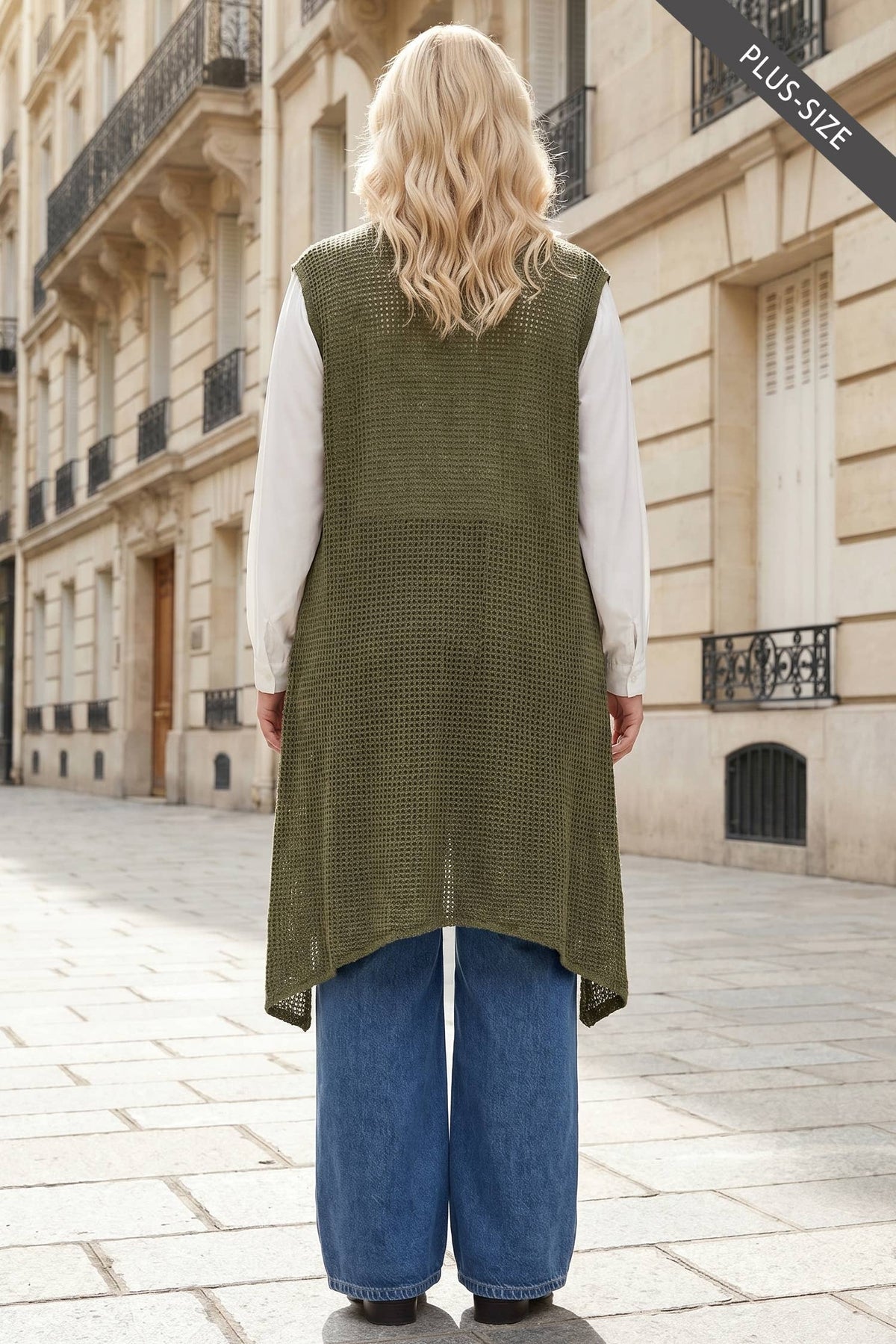 PLUS SIZE Sleeveless Crochet Midi Vest Cardigan