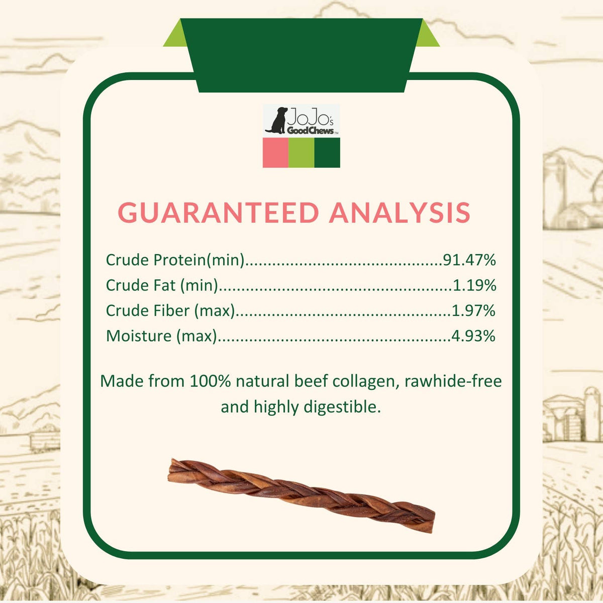 Braided Collagen Stick Dog Chews – 12” Jumbo (15/Bag)