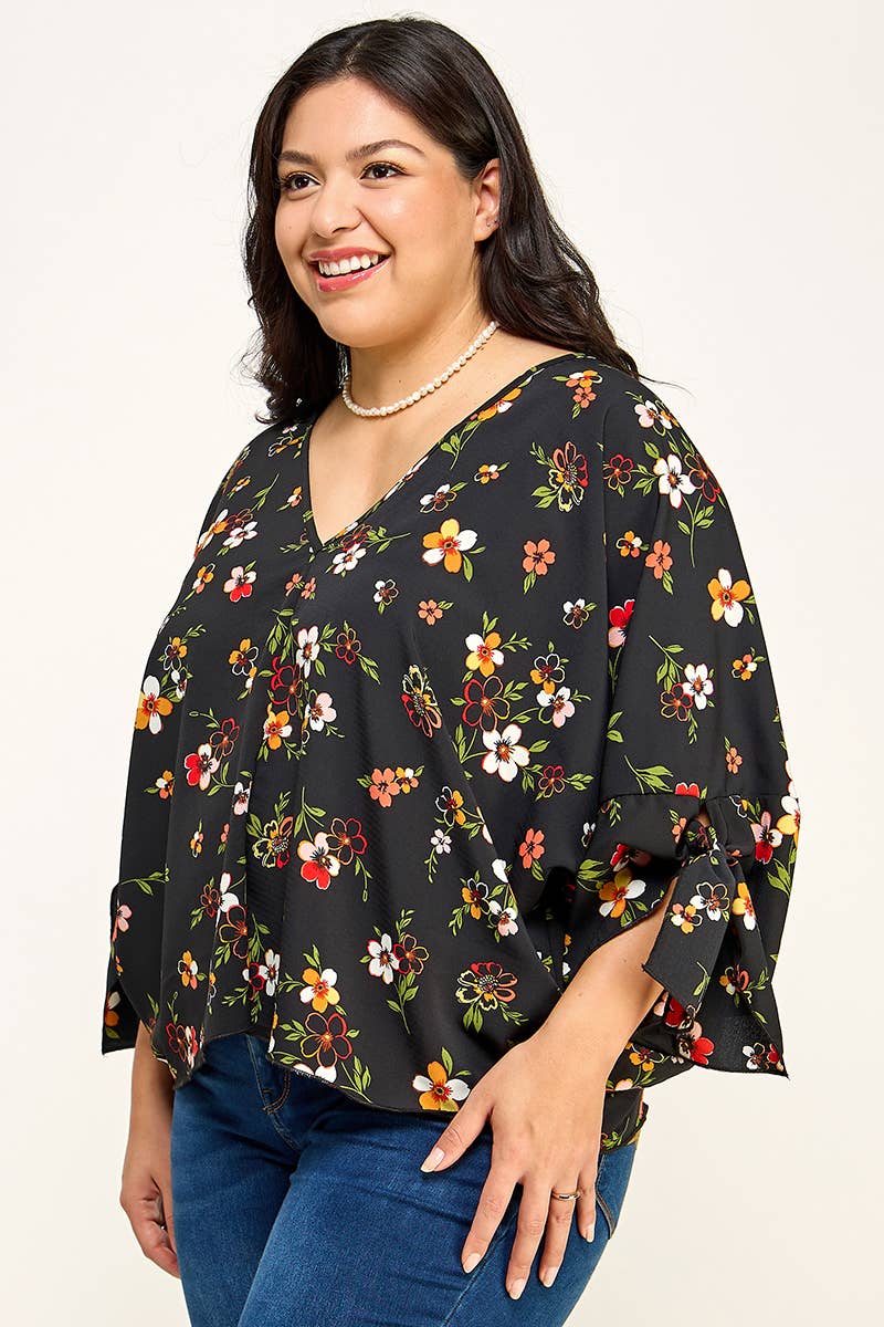 Plus Size Floral Dolman Blouse - NK18318-T