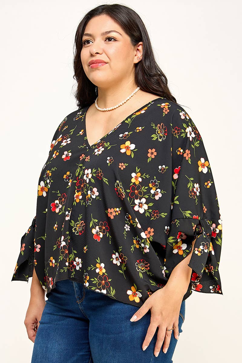 Plus Size Floral Dolman Blouse - NK18318-T